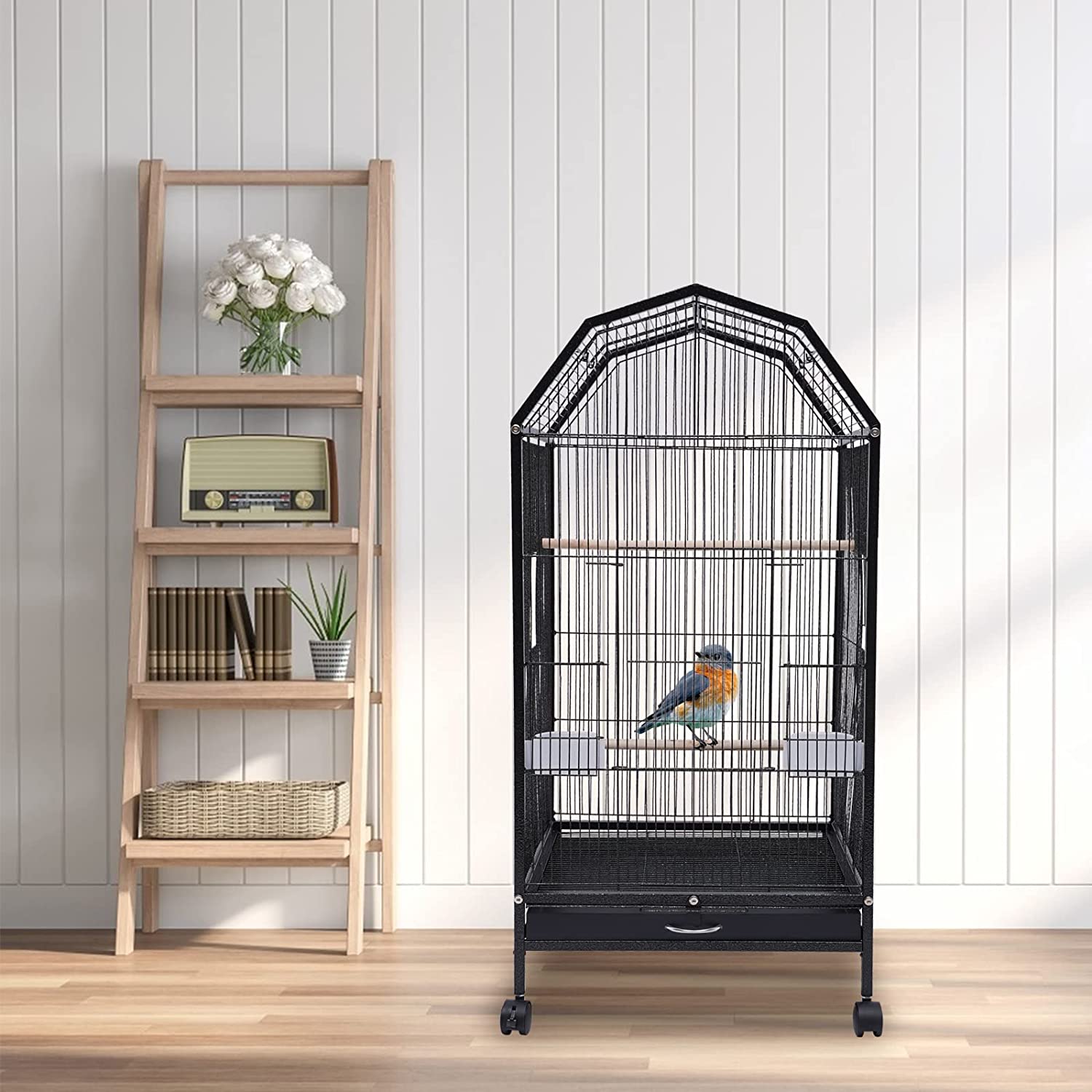 Miumaeov 360° Full Hollow Design Iron Bird Cage， Special Large Oversized Large Home Bird Cage for Tiger Skin Parrot Pachyderm Lovebird Budgie