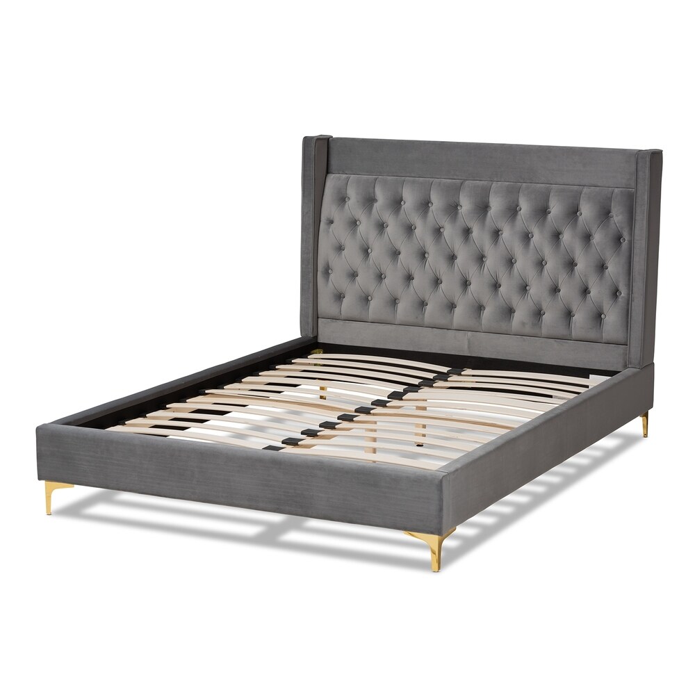 Contemporary Velvet Upholstered Tufted Glam Platform Bed