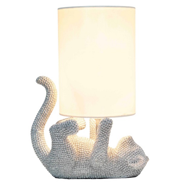 Diamond Studded Rhinestone Look Kitty Cat Feline Kids x27 Desk Nightstand Table Lamp With Faux Silk Fabric Shade Silver Lalia Home