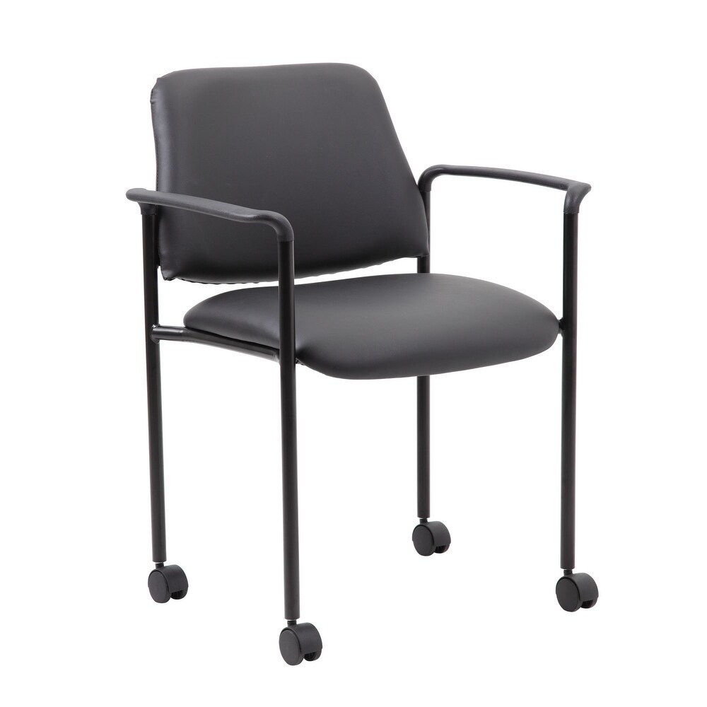 Boss Square Back Diamond Stacking Chair with Arm in Black Caressoft