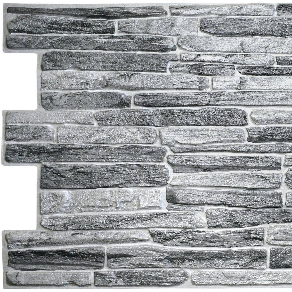 Dundee Deco 3D Falkirk Retro 1100 in. x 39 in. x 20 in. Dark Grey Faux Slate PVC Decorative Wall Paneling (10-Pack) GRHDTP10019929-10