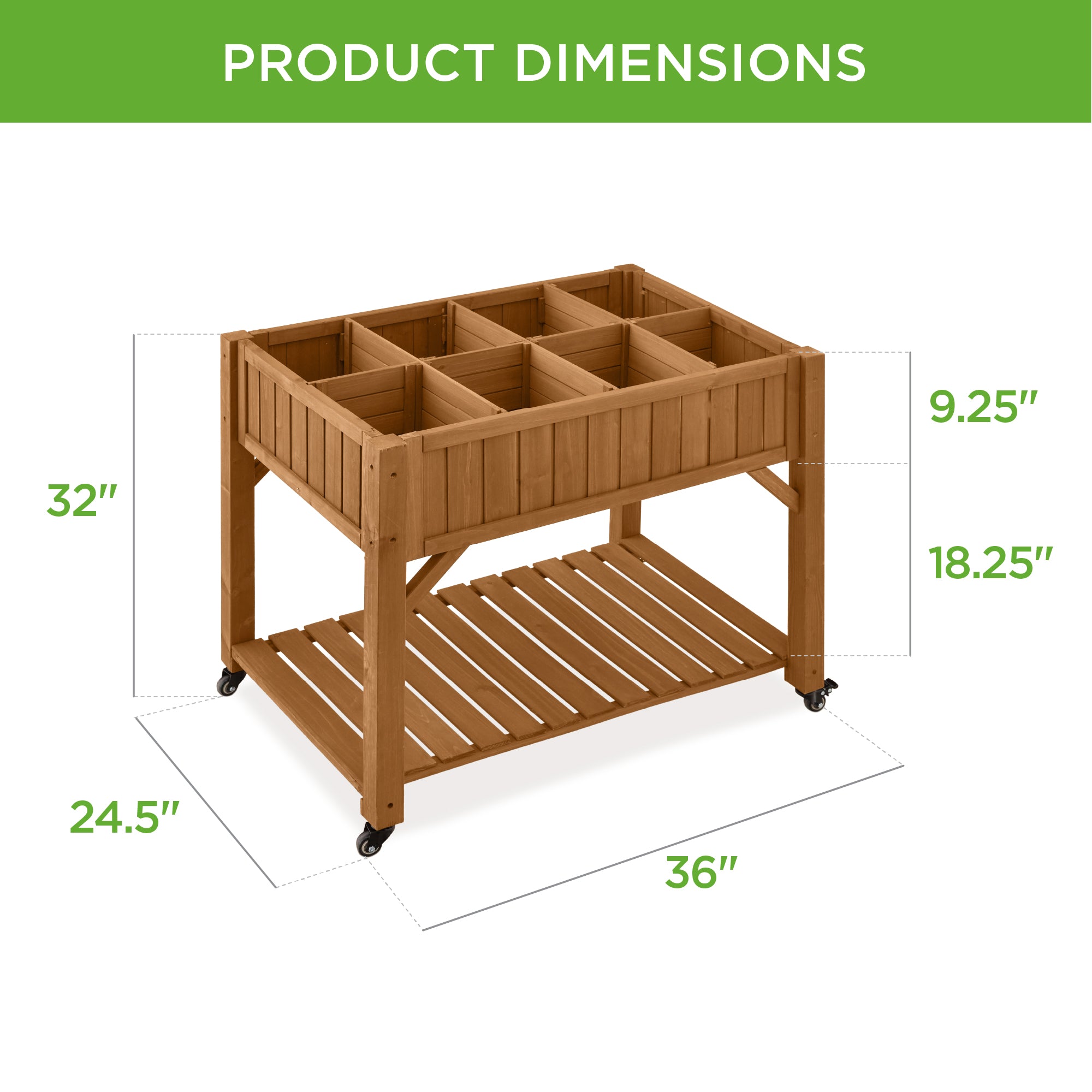 Best Choice Products Elevated Mobile Pocket Herb Garden Bed Planter w/ Lockable Wheels, Storage Shelf - Acorn Brown