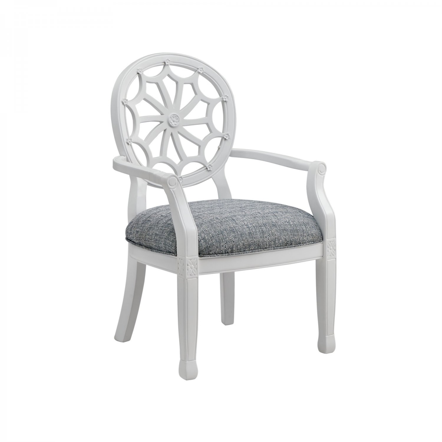 Spider Web Back Accent Lounge Chair， White Frame with Blue and White Fabric