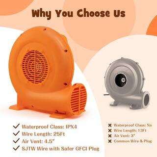 Costway 550-Watt 0.7 HP Air Blower for Inflatables w25 ft. Wire and GFCI Plug for Indoor Outdoor Bounce House ES10150US