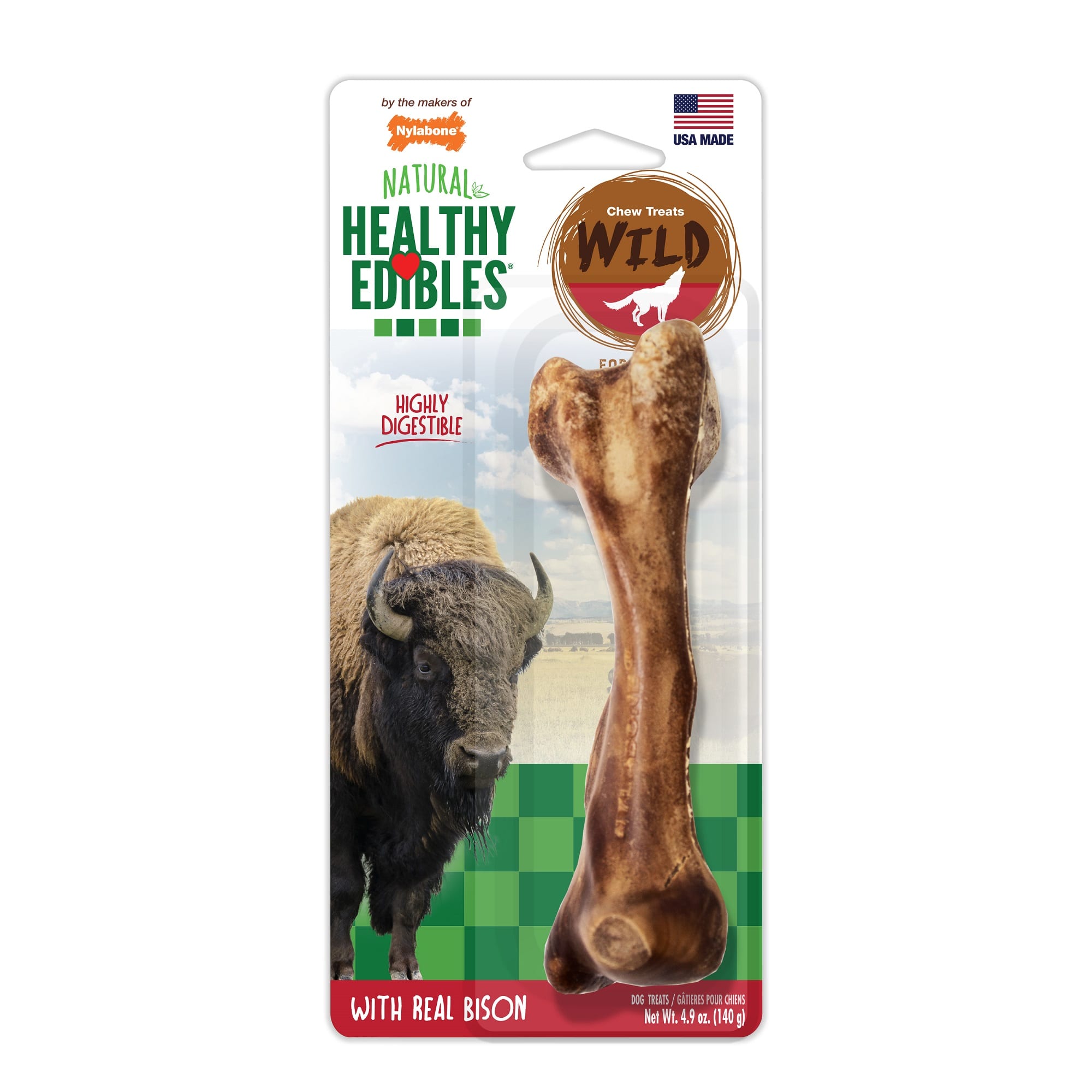 Nylabone Healthy Edibles Bison Flavored Large Dog Bone Chews， 4.9 oz.