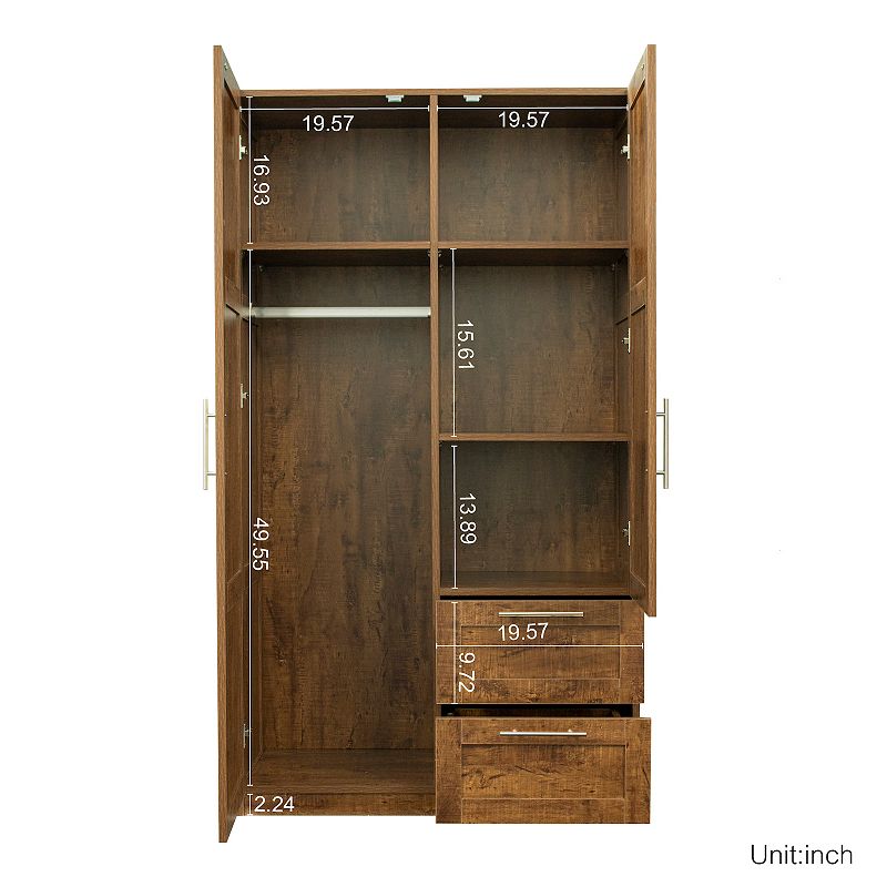 High wardrobe and kitchen cabinet with 2 doors， 2 drawers and 5 storage spaces