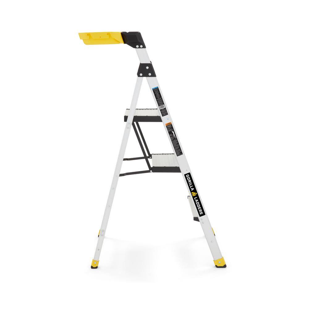 Gorilla Ladders 4 .5 ft. Aluminum Dual Platform Step Ladder with Project Bucket ( 9 ft. Reach ) 250 lbs. Capacity Type I Duty Rating GLA-4XB