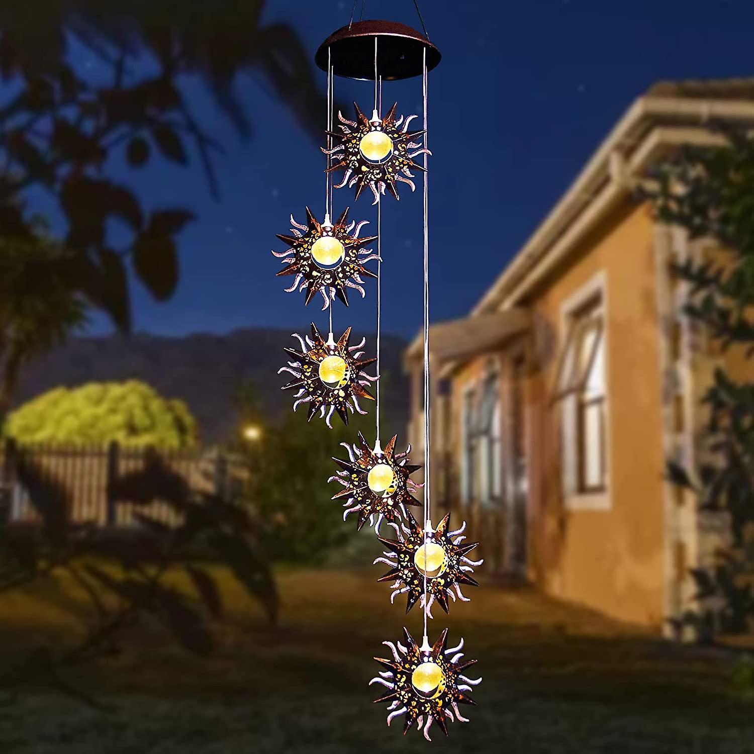 Solar Moon Wind Chime Led Night Light Waterproof Garden Patio Hanging Decor