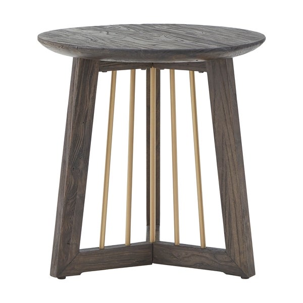 Barica Antique Gold Finished Metal and Reclaimed Wood Round End Table by iNSPIRE Q Bold