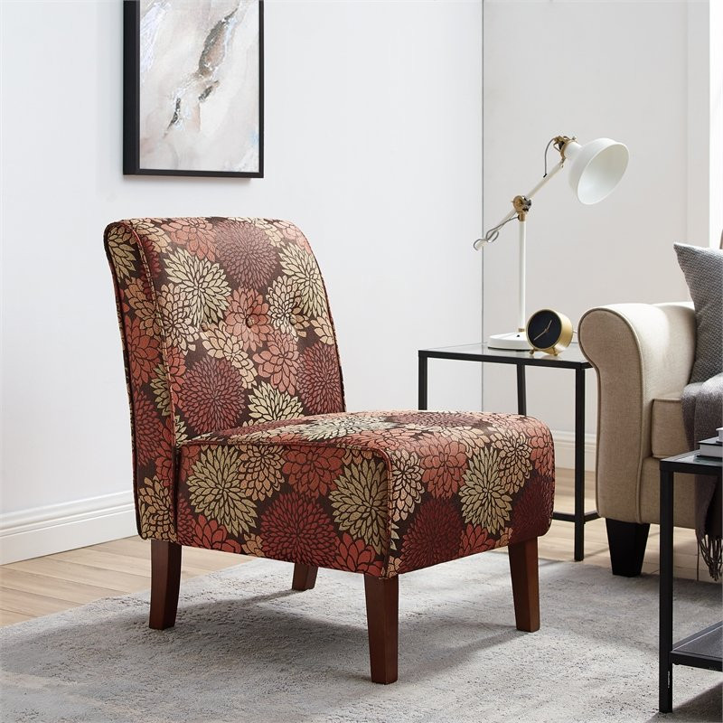 Linon Coco Harvest Wood Upholstered Accent Slipper Chair in Red   Contemporary   Armchairs And Accent Chairs   by Homesquare  Houzz