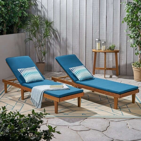 Nadine Outdoor Modern Cushioned Acacia Chaise Lounges (Set of 2) by Christopher Knight Home