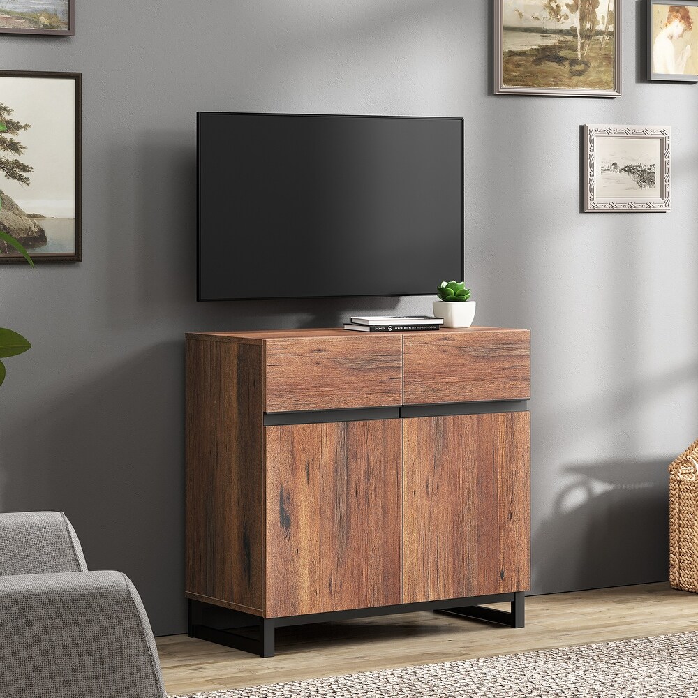 WAMPAT Modern TV Stand with Storage Cabinets for Living Room Bedroom Brown