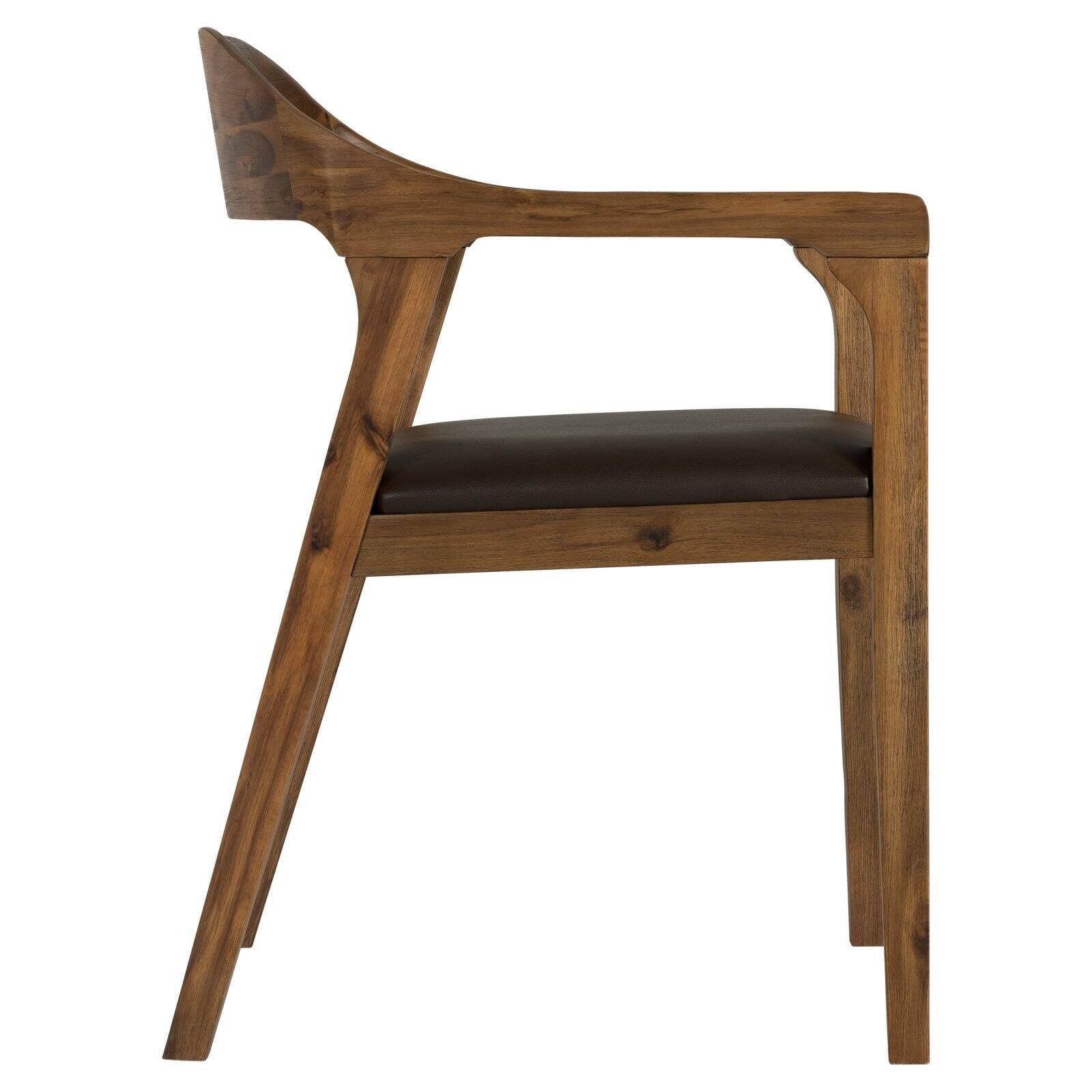 Boraam Rasmus Wood and Faux Leather Dining Armchair， Chestnut Wire-Brush Finish