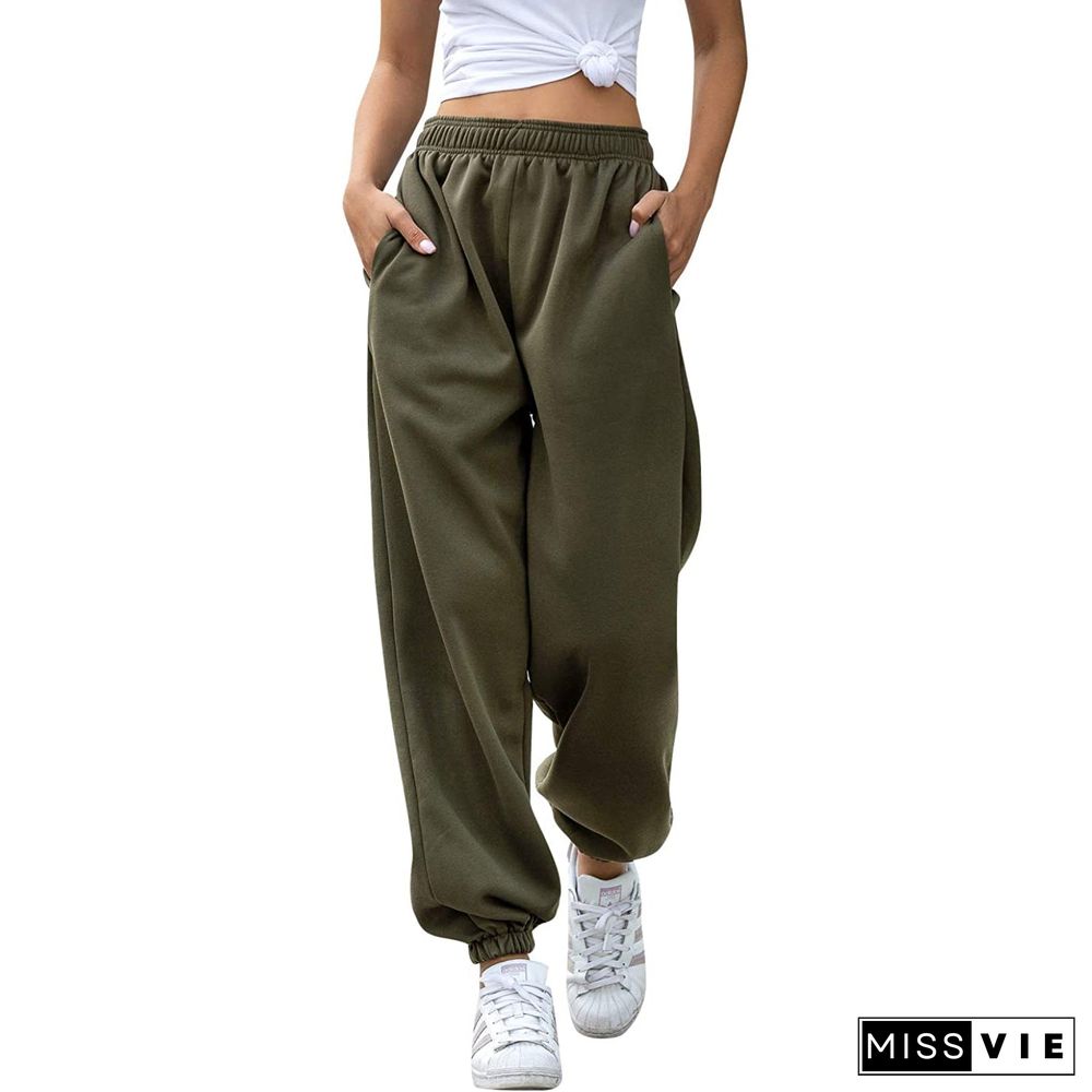 Women's Cinch Bottom Sweatpants Pockets High Waist Sporty