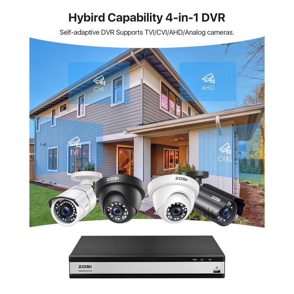 🎉Limited Time Offer🎉ZOSI 16-Channel 1080p 4TB DVR Security Camera System with 8 Wired Dome Cameras 80 ft. Night Vision 16WK-418B8S-40-US