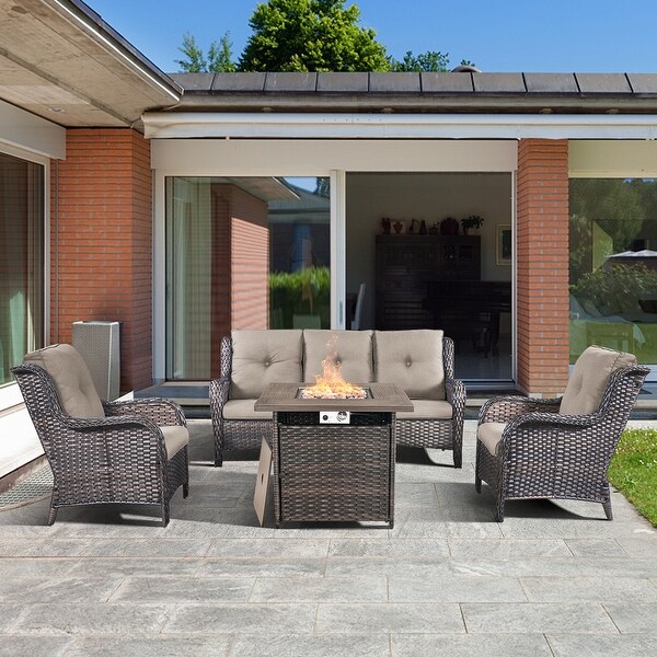 4piece Outdoor Patio Sofa Chair Set With Fire Pit Table