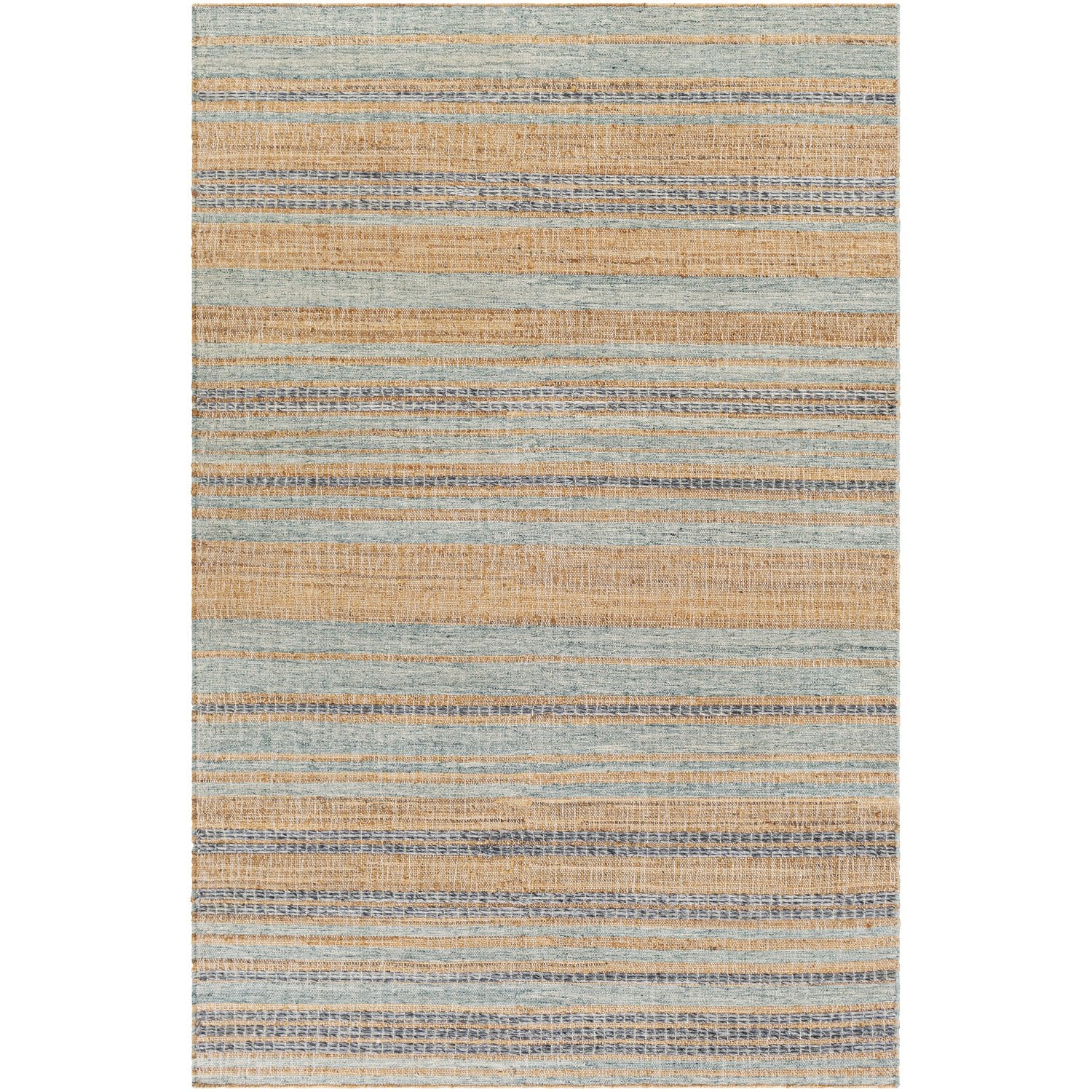 Arielle Hand Woven Rug in Wheat, Camel, Navy, Medium Gray, Mint, Sage, White