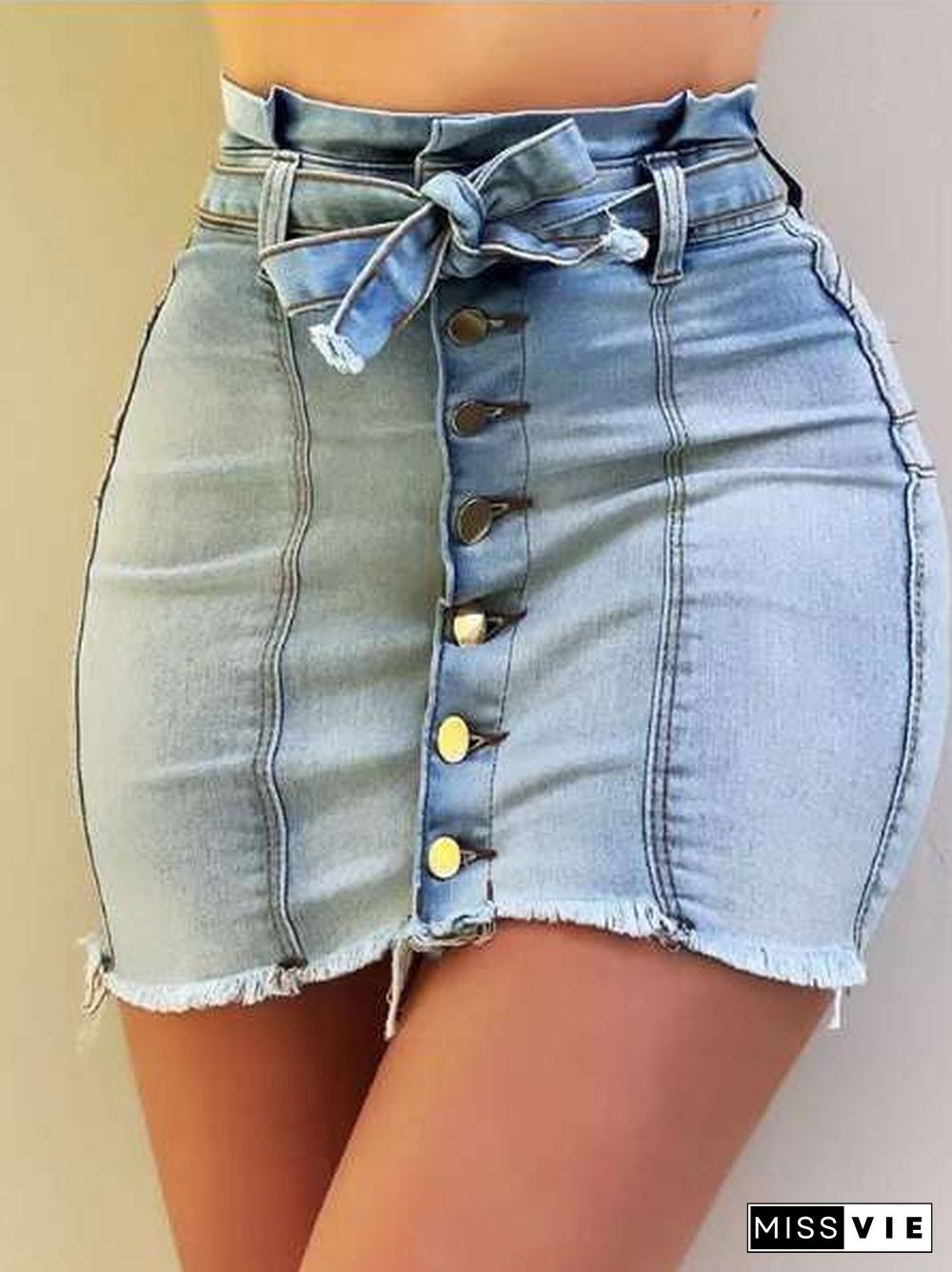 Women'S Skirts High Waist Stretch Lace-Up Single-Breasted Denim Skirt