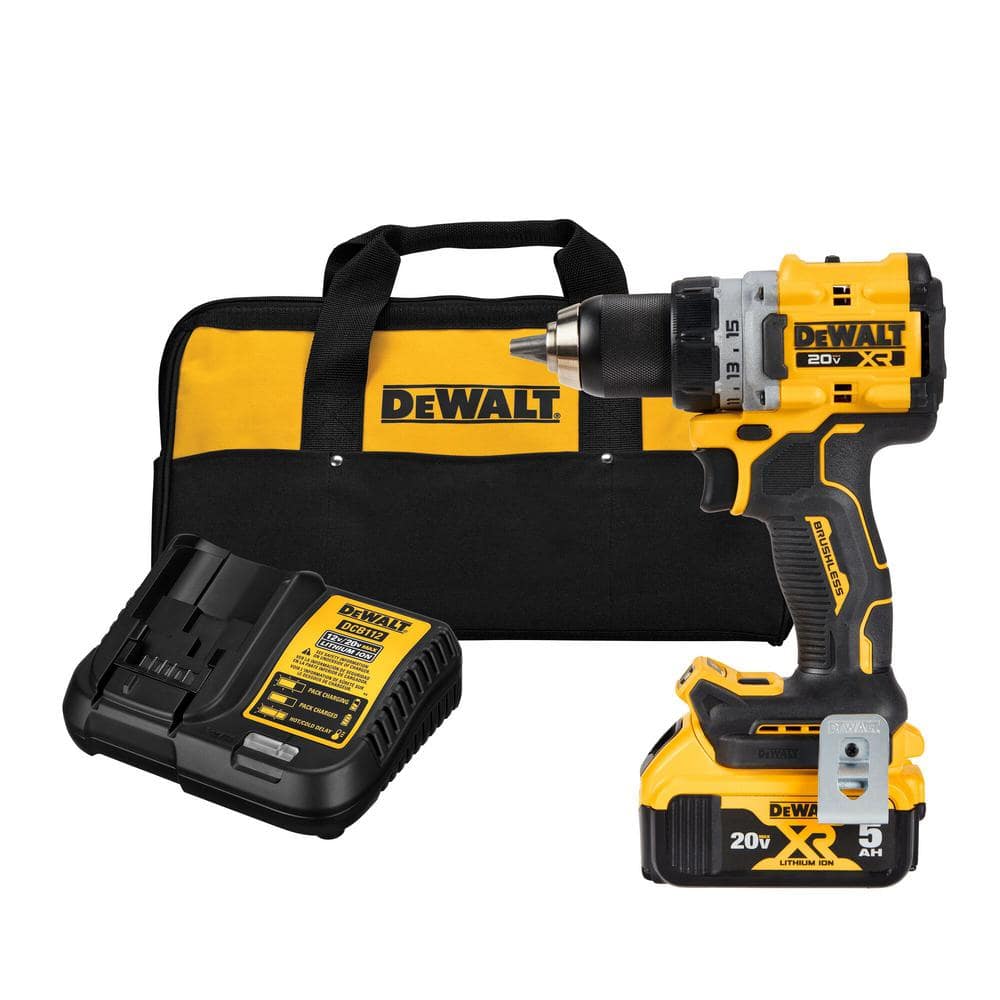 DEWALT DCD800P1 20V MAX XR Lithium-Ion Cordless Compact 1/2 in. Drill/Driver Kit， 20V MAX 5.0Ah Battery， and Charger