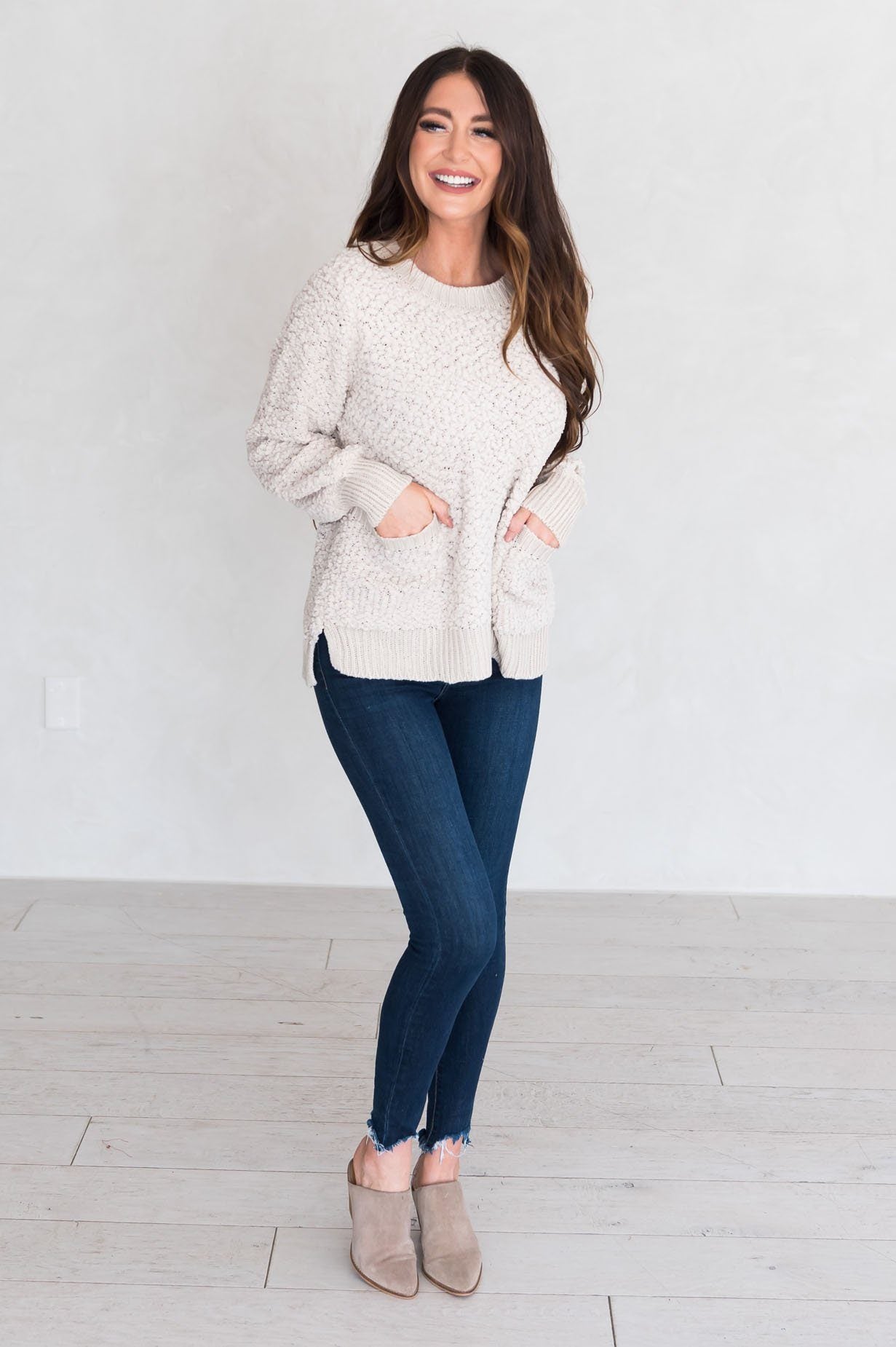 Chill Cutie Modest Popcorn Knit Sweater