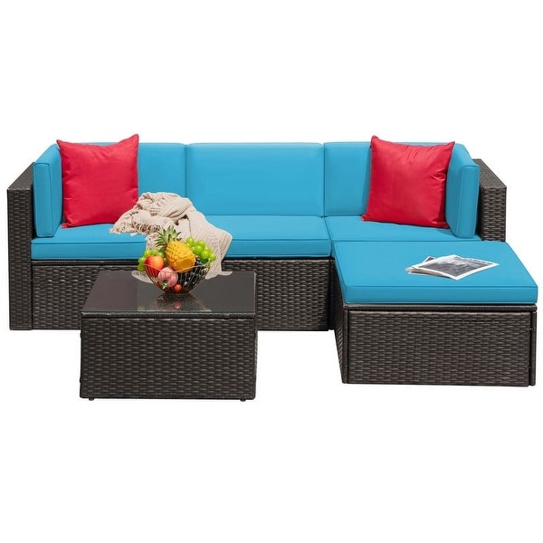 Furniwell 5 Pieces Patio Sectional Sofa Sets Rattan Conversation Sets