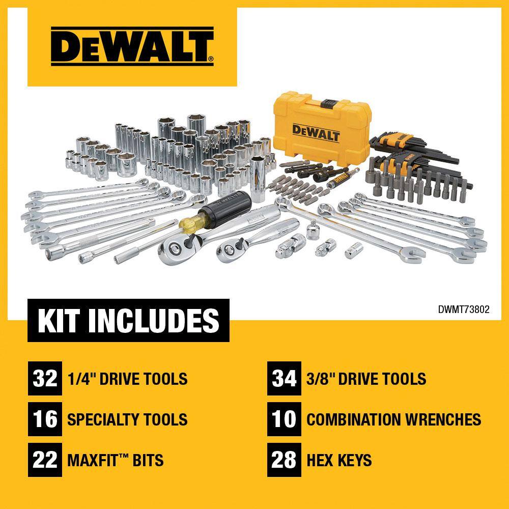 DW 14 in. x 38 in. Drive Polished Chrome Mechanics Tool Set (142-Piece) and  22 in. 2-Drawer Tool Box DWMT73802W08290