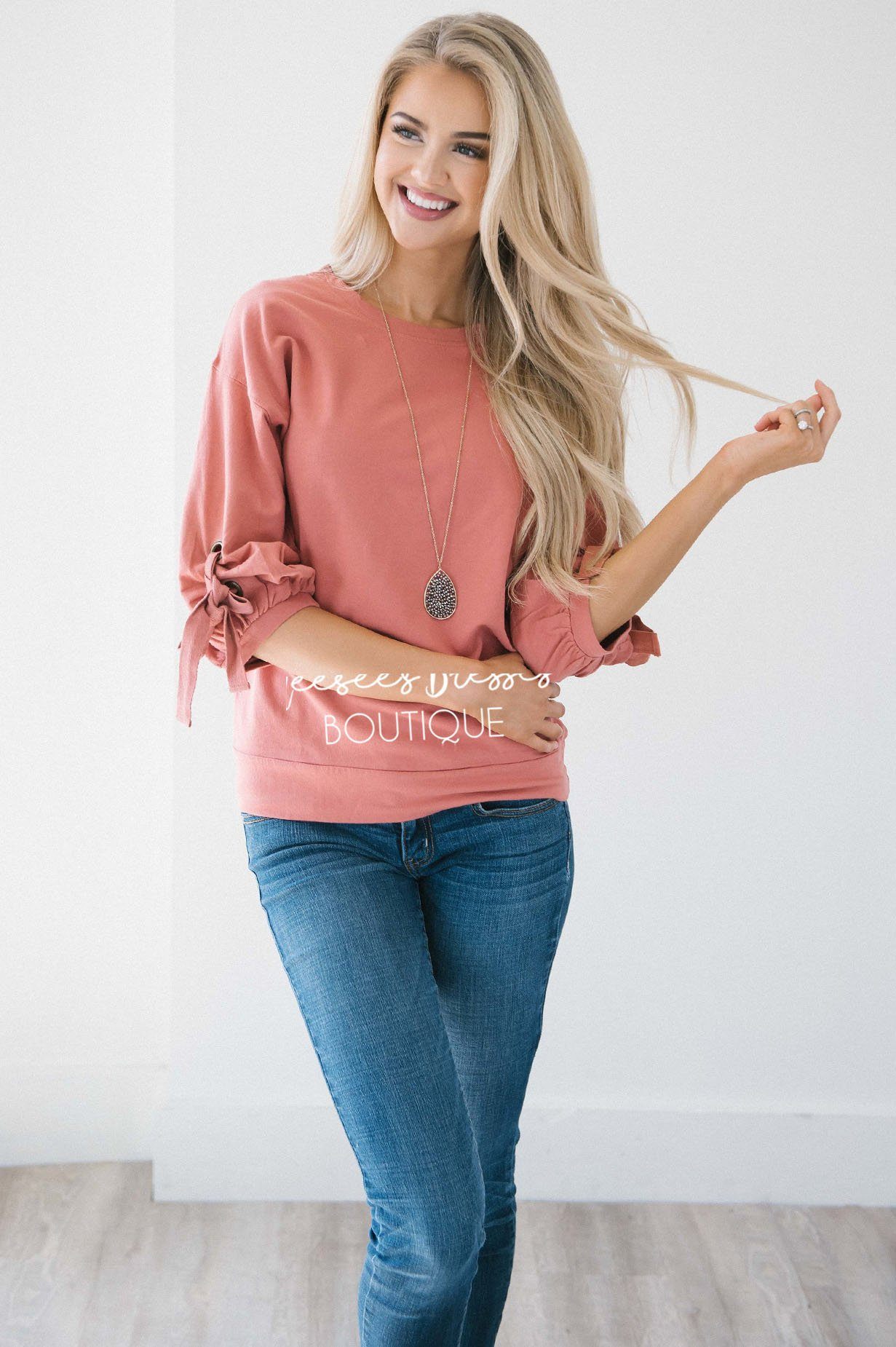 Gathered Tie Sleeve Sweatshirt