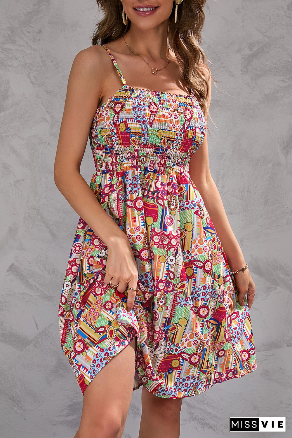 Printed Chest-wrapped Sling Dress Short Dress