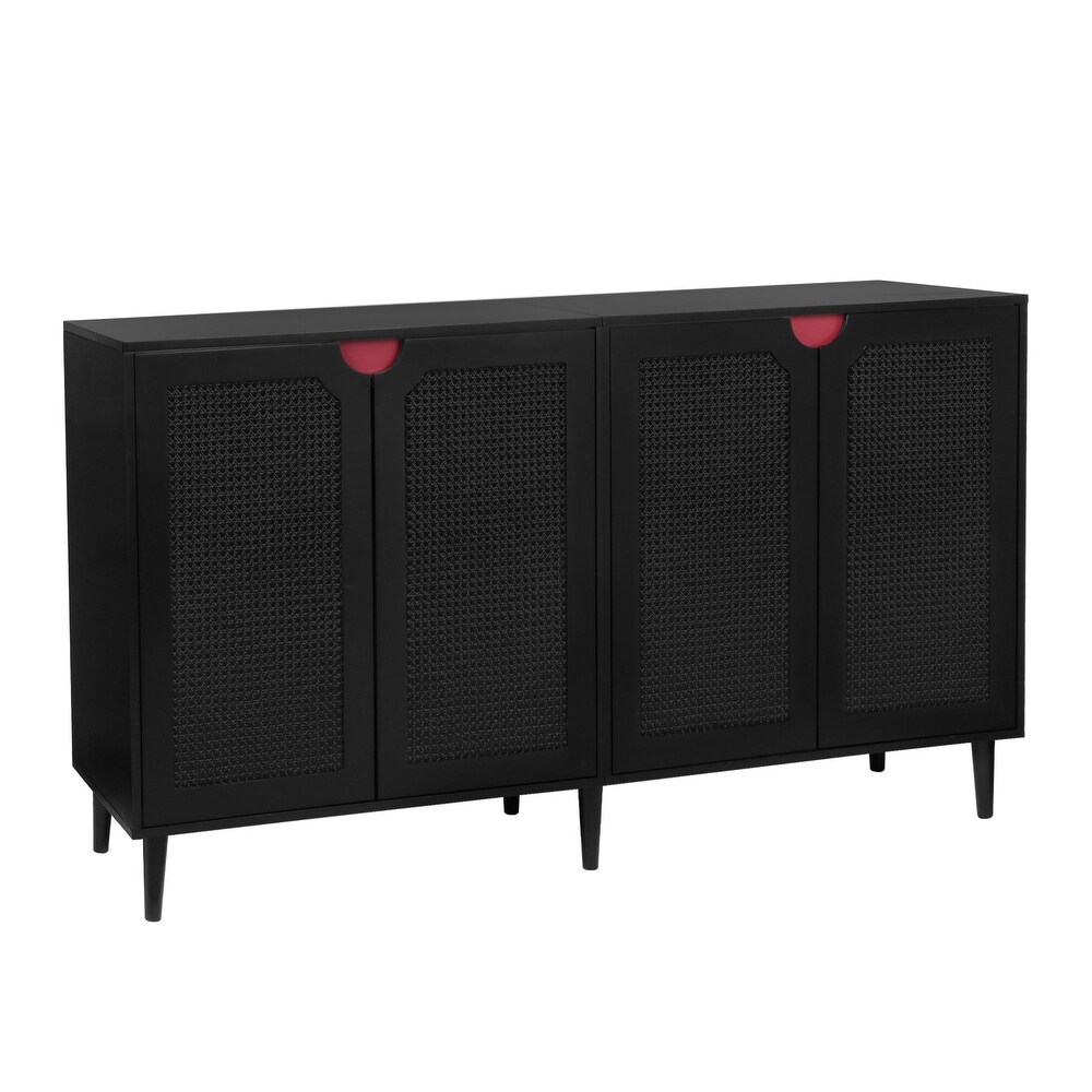 Rattan Sideboard Buffet Cabinet with 4 Doors Large Kitchen Storage Cabinet with Adjustable Shelf 63\