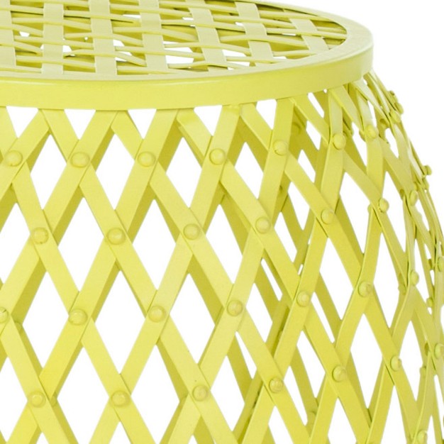 Evan Iron Strips Stool Accent Table Matte Yellow Safavieh