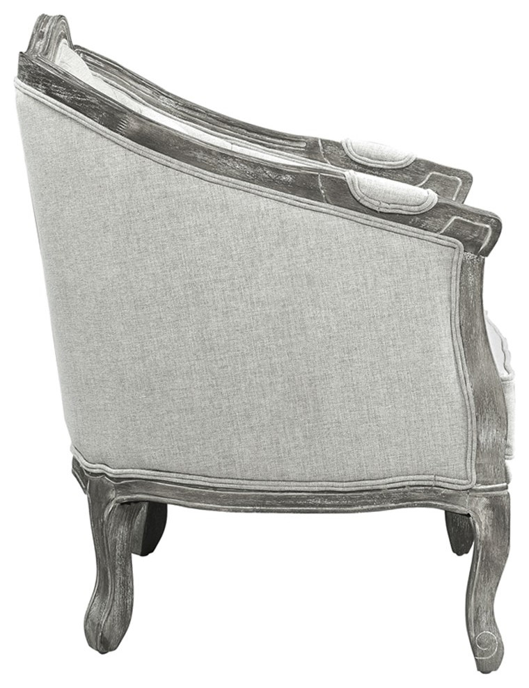 ACME Samael Linen Chair with Wooden Frame and Pillow in Gray and Gray Oak   French Country   Armchairs And Accent Chairs   by Homesquare  Houzz