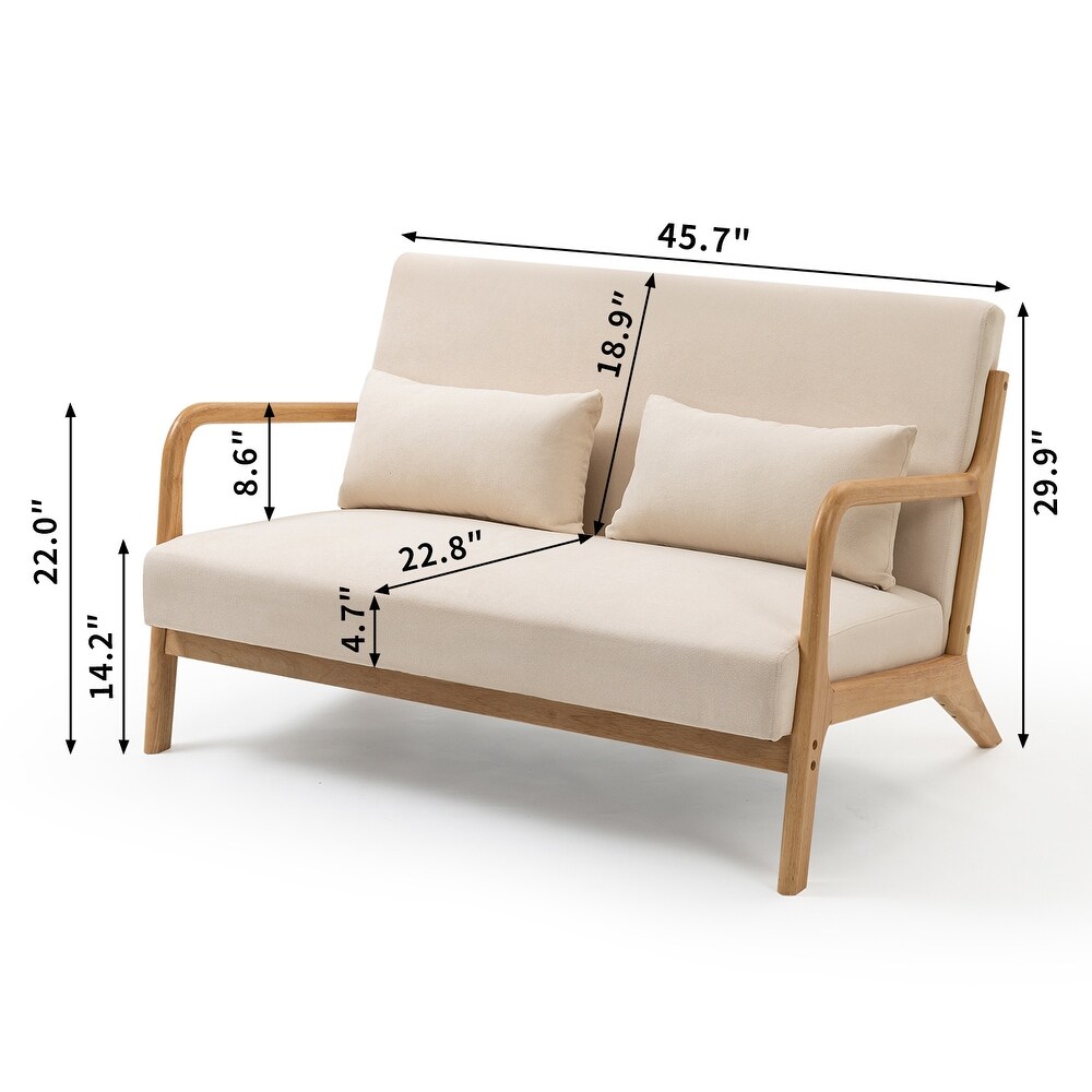 Leisure Chair with Solid Wood Armrest and Feet  Mid Century Modern Accent Sofa