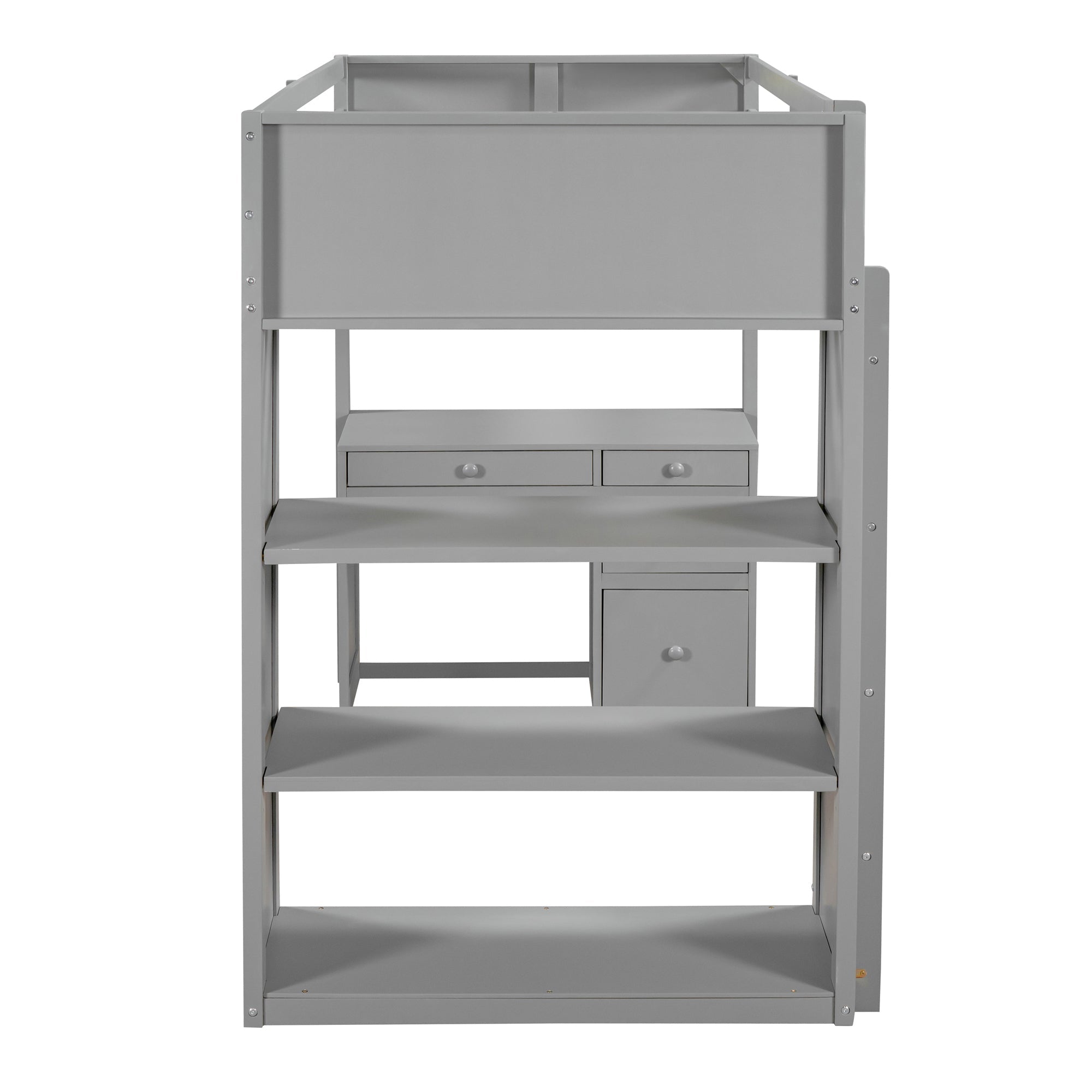 Bellemave Full Size Loft Bed with Desk and Shelves, Wood High Loft Bed Frame with Storage and Ladder, for Kids Teens Adults, Gray