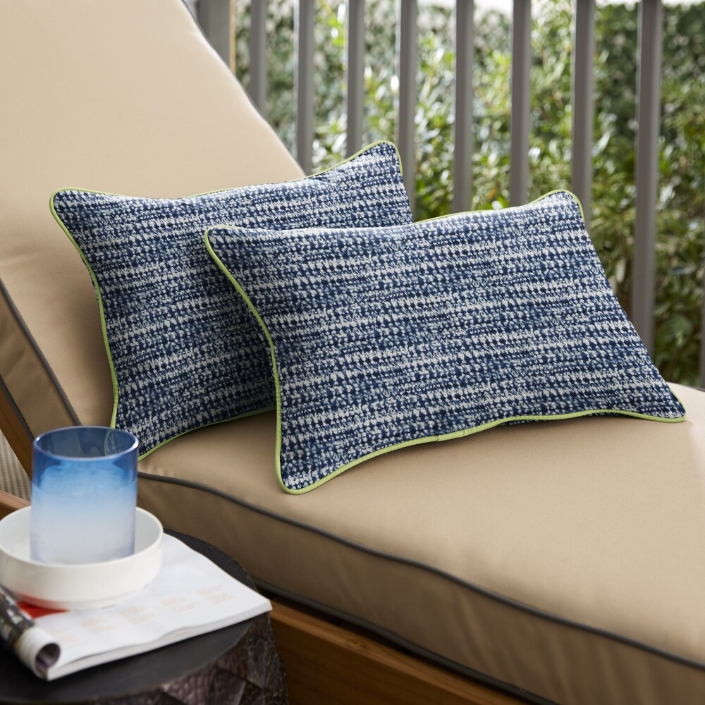 Ralien Indigo Pattern with Apple Green Indoor/Outdoor Lumbar Pillows (Set of 2) by Havenside Home