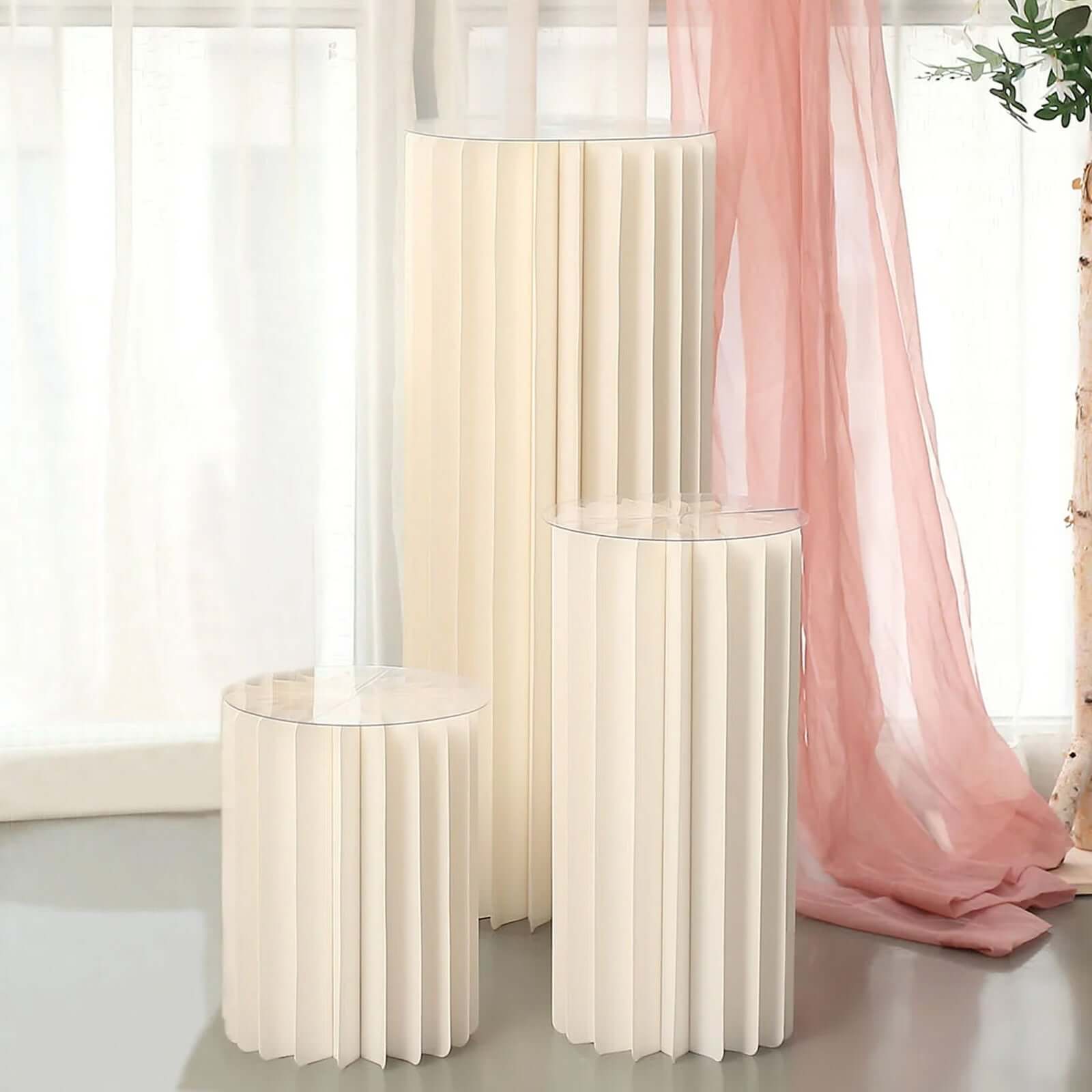 Ivory Cylinder Pillar Pedestal Stand, Display Column Stand With Top Plate 24