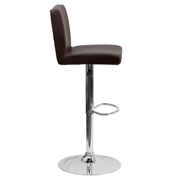 2 Pk. Contemporary Brown Vinyl Adjustable Height Barstool with Panel Back and Chrome Base