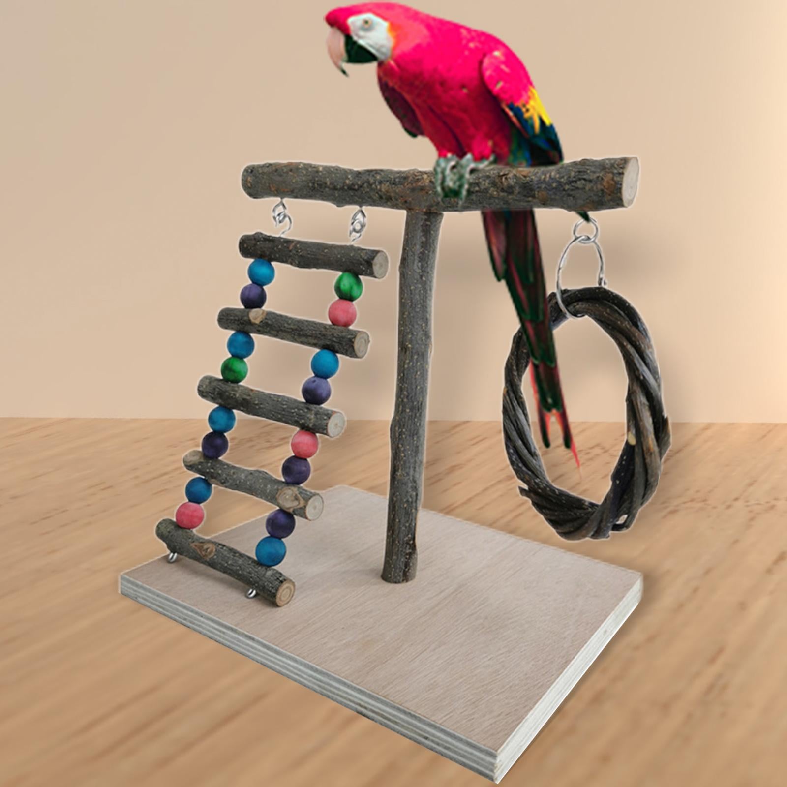 Pet Bird Playstand Parrot Playground Toy Wooden Perch Ladder Climbing Platform ， Style A 32x29x26cm