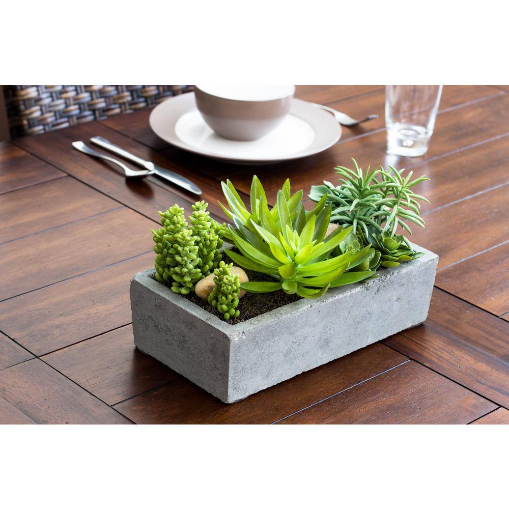 Nearly Natural Artificial Succulent Garden with Concrete Planter 4841