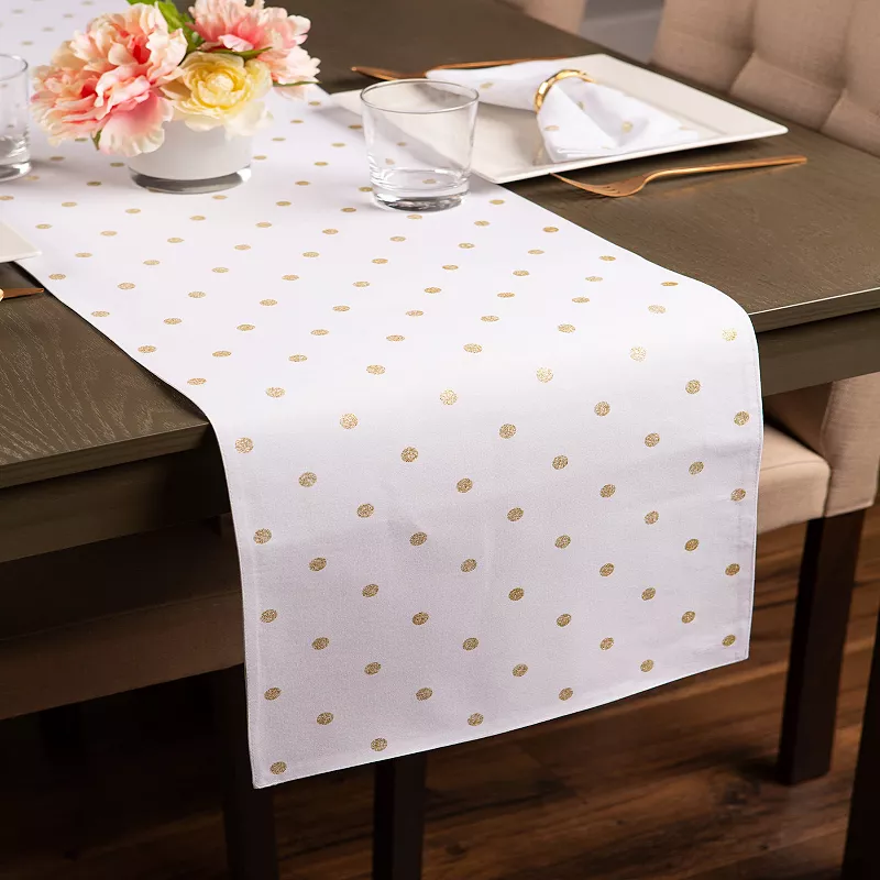 72 White and Gold Rectangular Polka Dot Table Runner