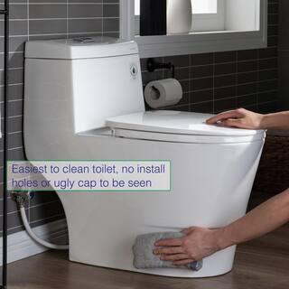 WOODBRIDGE Bristol 1-Piece 1.01.6 GPF High Efficiency Elongated All-In One Toilet with Soft Closed Seat Included in White HT0019