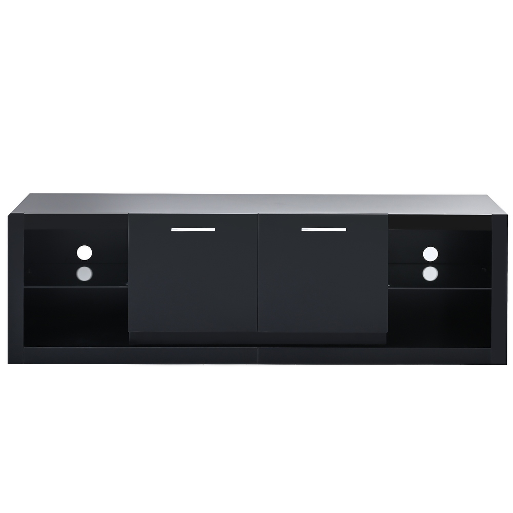 High Gloss TV Stand TV Cabinet with 2 Tempered Glass Shelves and LED Lights Modern Entertainment Center for TVs Up to 70\