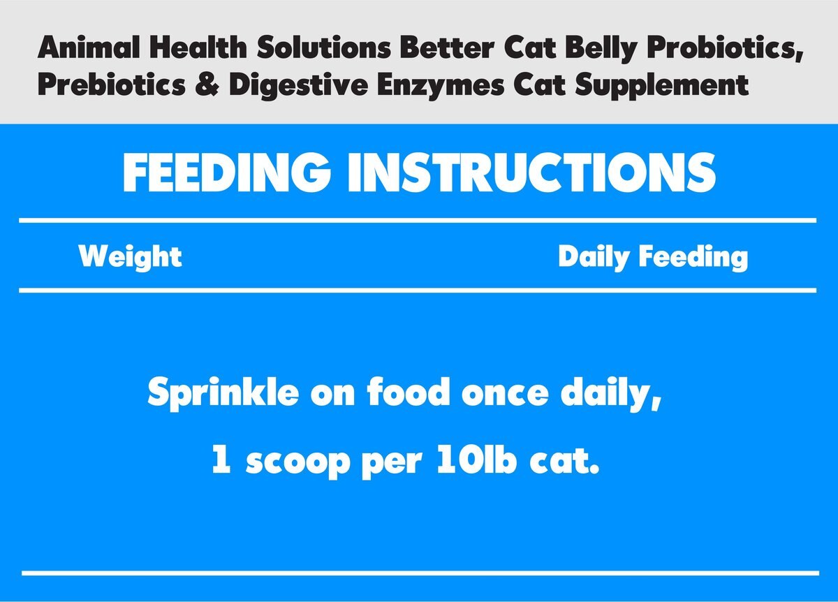 Animal Health Solutions Better Cat Belly Probiotics， Prebiotics and Digestive Enzymes Cat Supplement， 9-oz bag