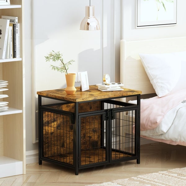 Furniture Style Dog Crate End Table， Pet Kennels Three Doors Dog House Indoor Use for Small Dogs