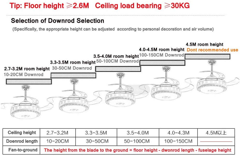 TFCFL 42 Inch Crystal LED Ceiling Fan with Light， 4 Acrylic Retractable Blades with Remote Control Chandelier， 3 Colors 3 Speeds