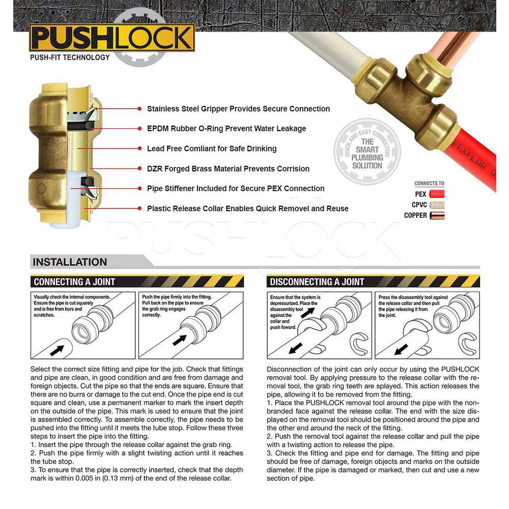 The Plumber's Choice 12 in. Full Port pushfit Ball Valve Water Shut Off Push to Connect PEX Copper CPVC Brass (2-Pack) 122UPBV