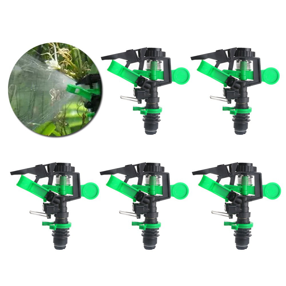 Sufanic Plastic Sprinkler Head，5Pcs ABS Impact Sprinkler Head Adjustable 0-360 Degree 34Ft-60Ft Spray Distance，Black