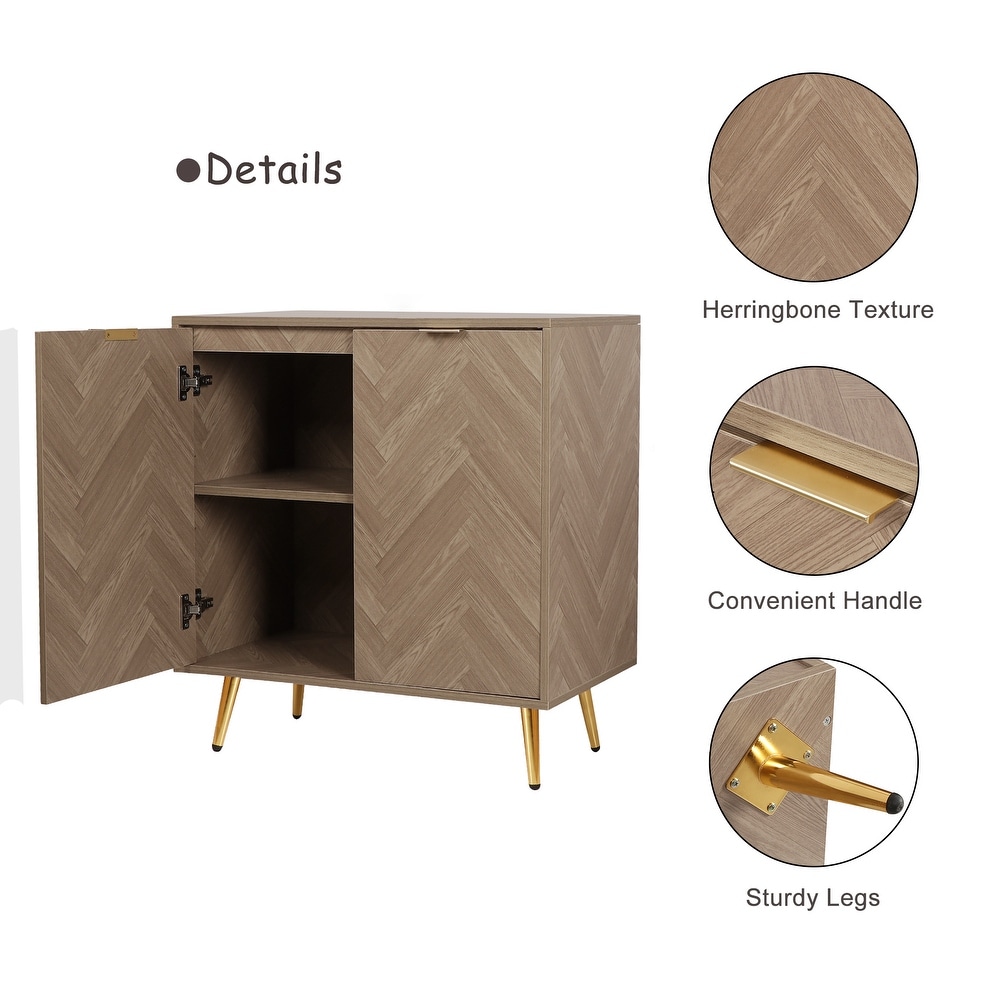 Anmytek Natural Oak Accent Storage Cabinet with 2 Doors Modern Herringbone Sideboard Buffet Cabinet