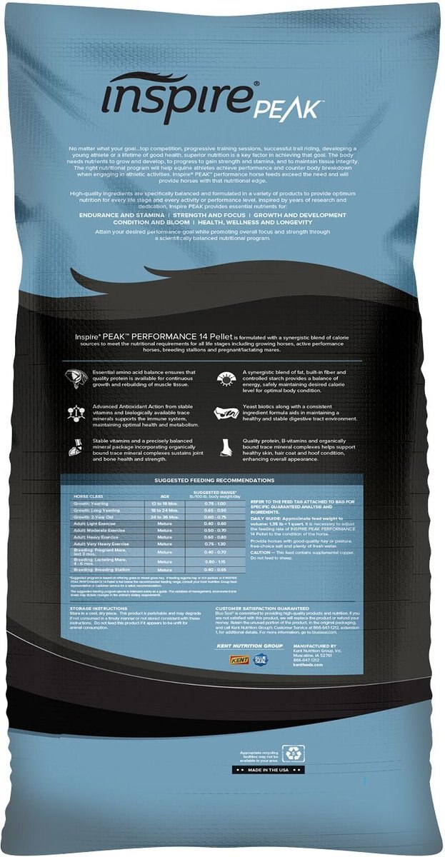 Blue Seal Inspire PEAK Performance Horse Feed， 50-lb bag