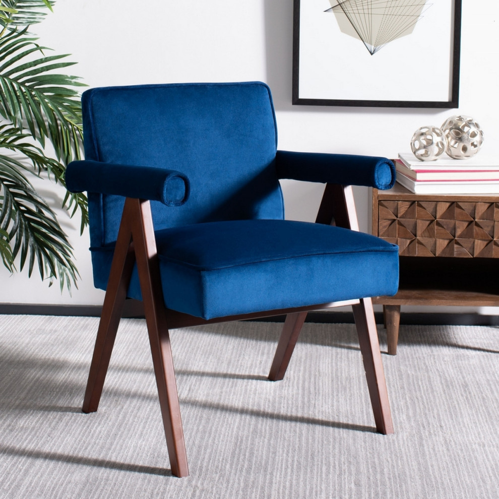 Katie Mid Century Arm Chair  Navy/Walnut   Midcentury   Armchairs And Accent Chairs   by Rustic Home Furniture Deco  Houzz