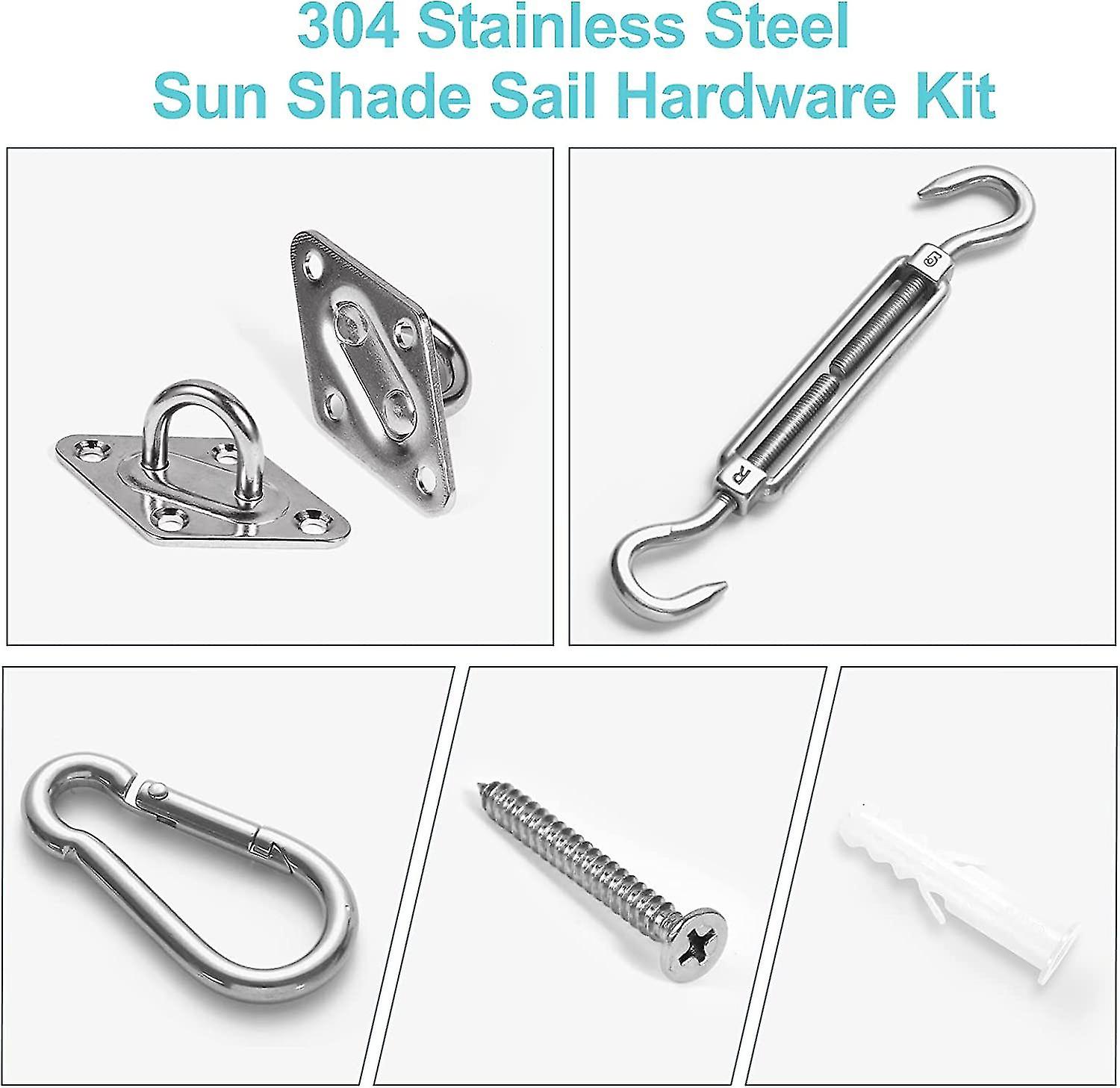 Awning Attachment Set， Heavy Duty Sun Shade Sail Stainless Steel Hardware Kit For Garden Triangle And Square， Rectangle， Sun Shade Sail Fixing Accesso